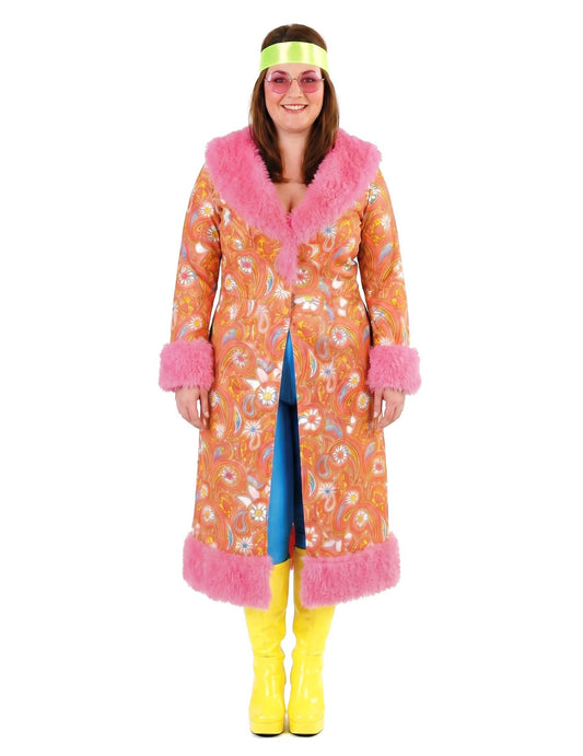 Abrigo hippie con piel sintética rosa adulto