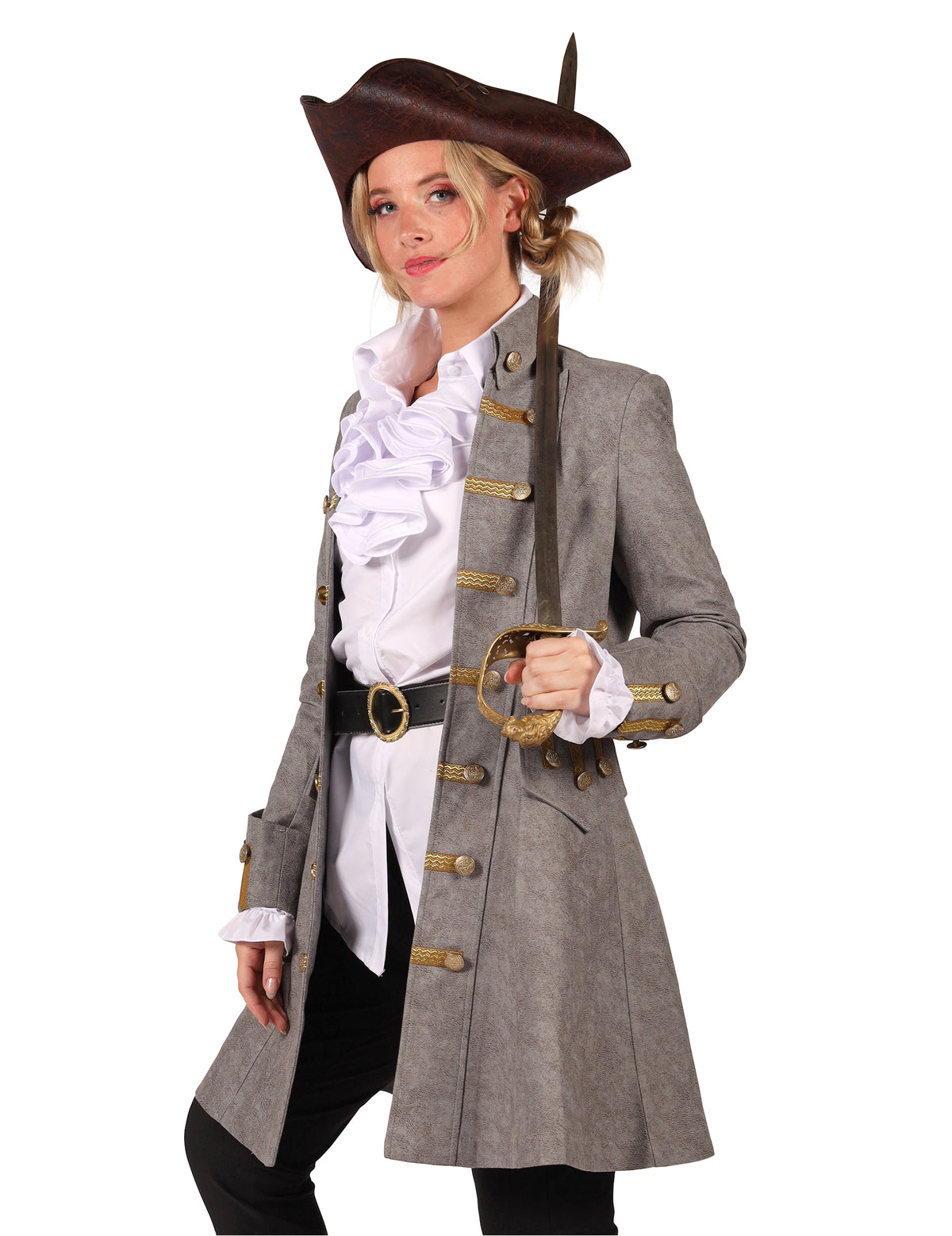 Chaqueta larga de pirata gris para mujer