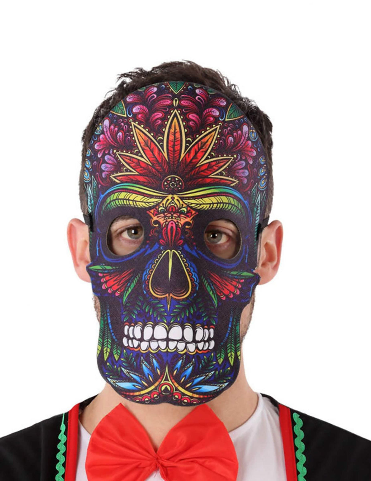 Máscara día de los muertos efecto cuero y fieltro para adulto multicolor con motivos florales