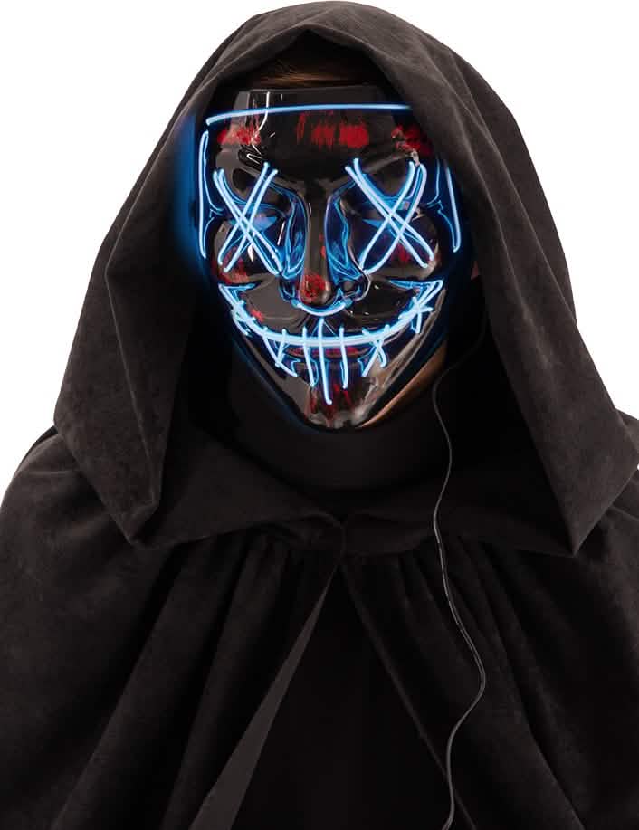 Máscara LED noche del terror para adulto negro con luces azules