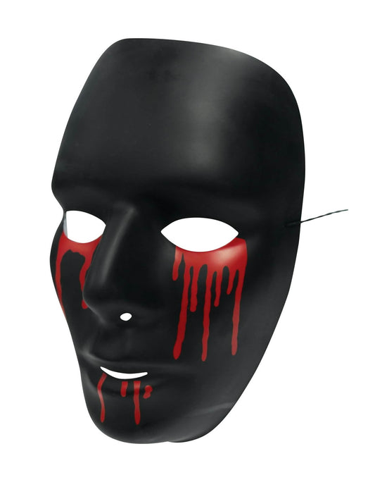 Vue de profil du masque Halloween pour homme noir avec larmes de sang rouges