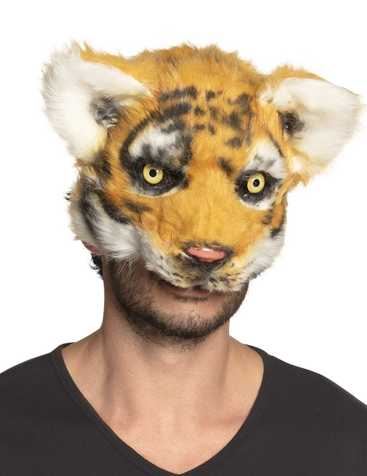 Máscara de tigre de peluche para adulto naranja y negro