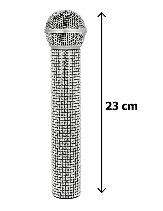Micrófono con strass plateado 23 cm