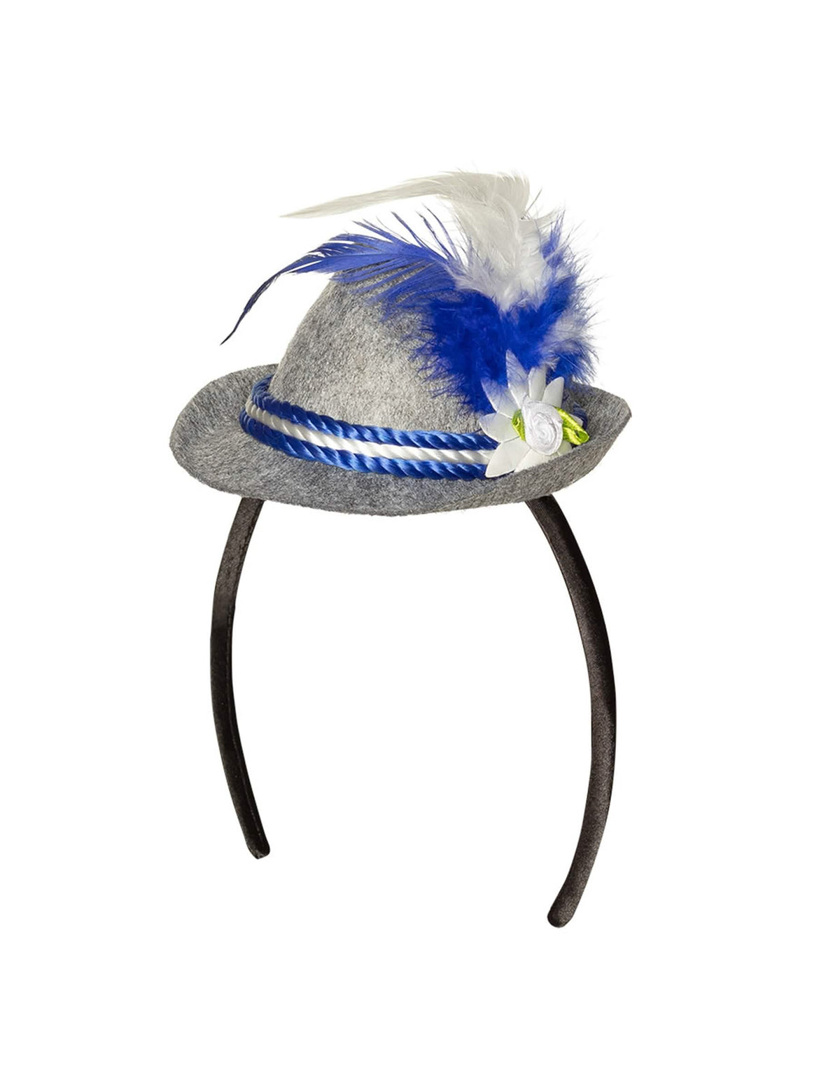 Vista frontal del mini sombrero bávaro con pluma para adulto