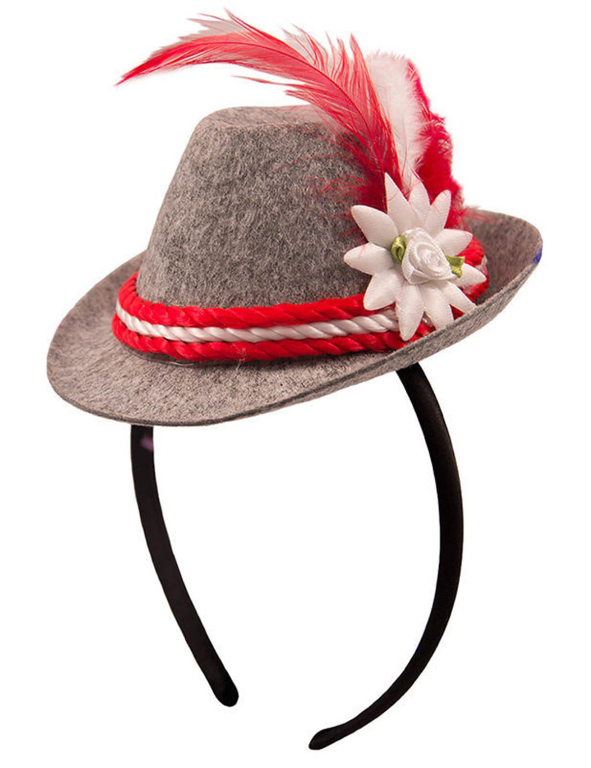 Detalle de la diadema del mini sombrero bávaro para mujer