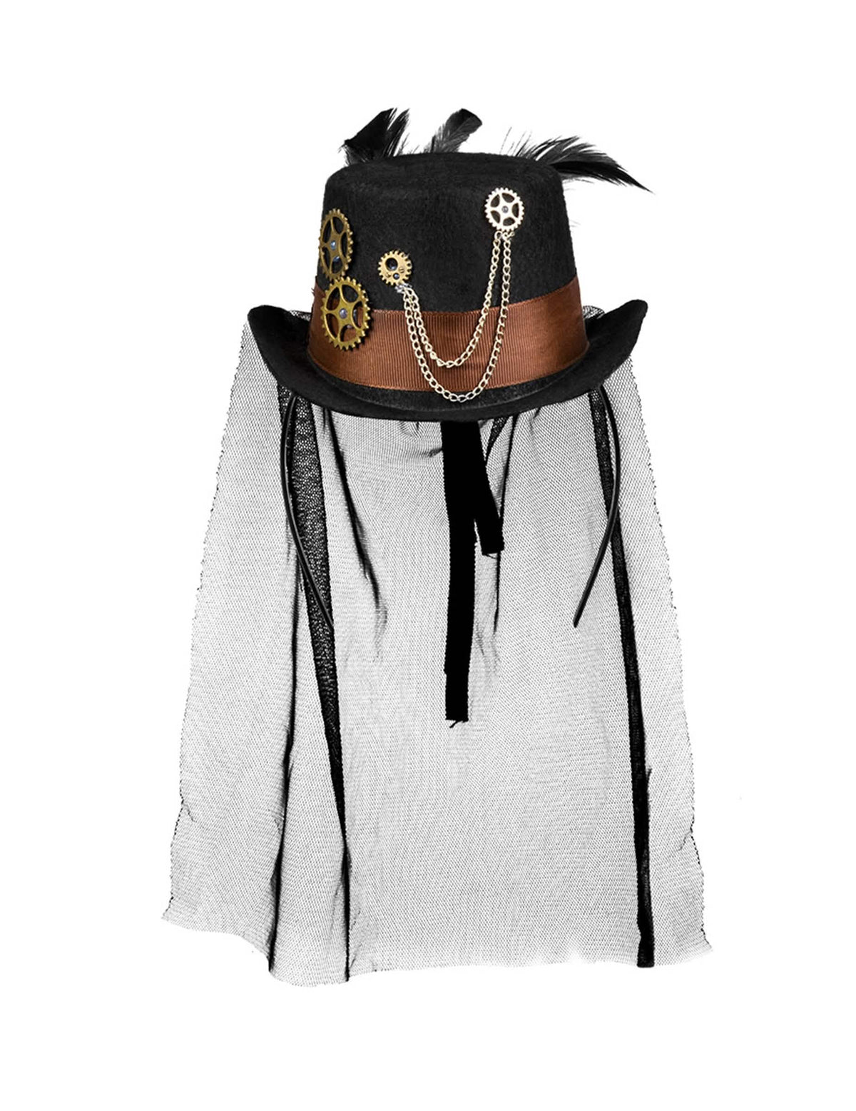 Velo negro del mini sombrero steampunk para mujer