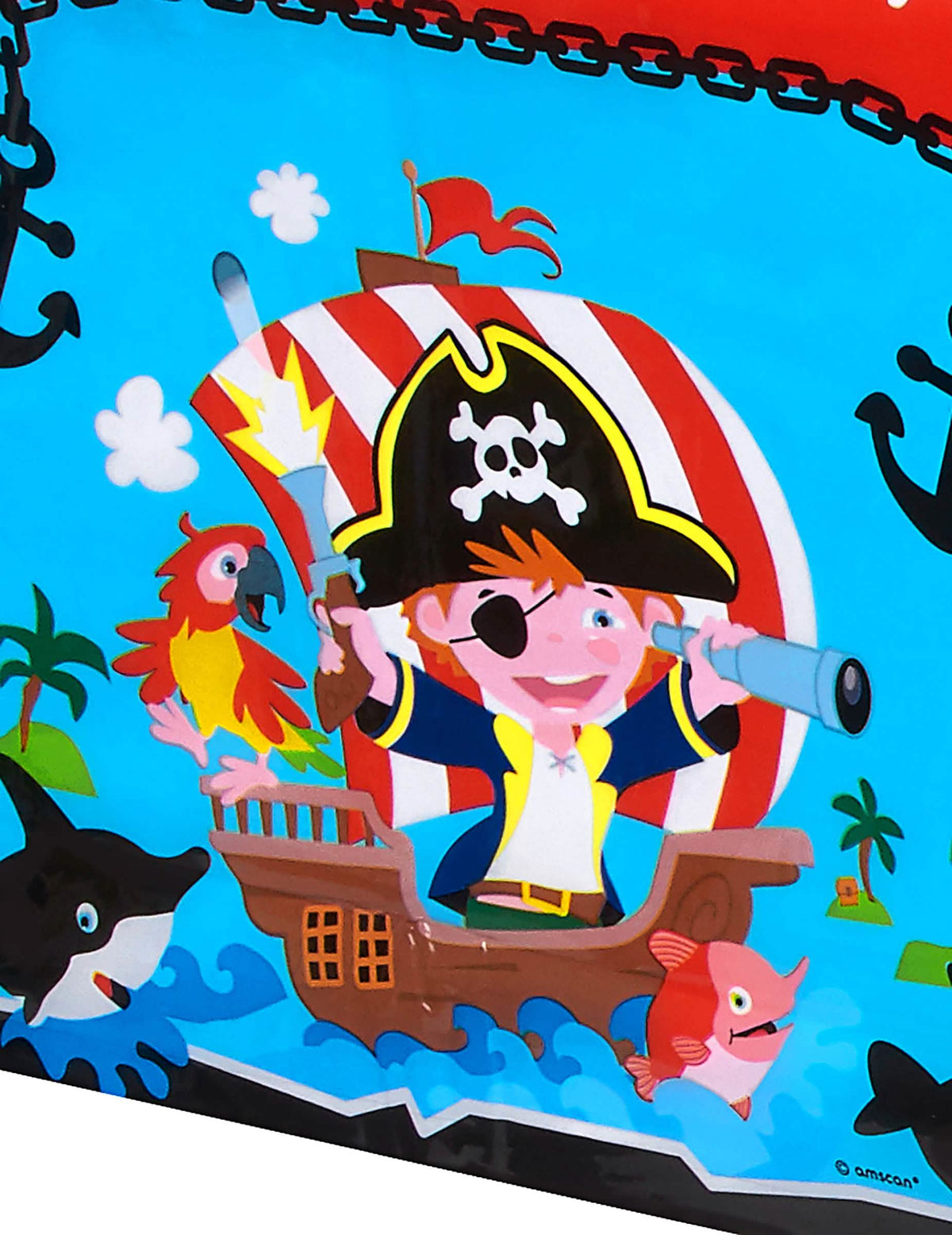 Primer plano de la ilustración del mantel de plástico pirata para cumpleaños