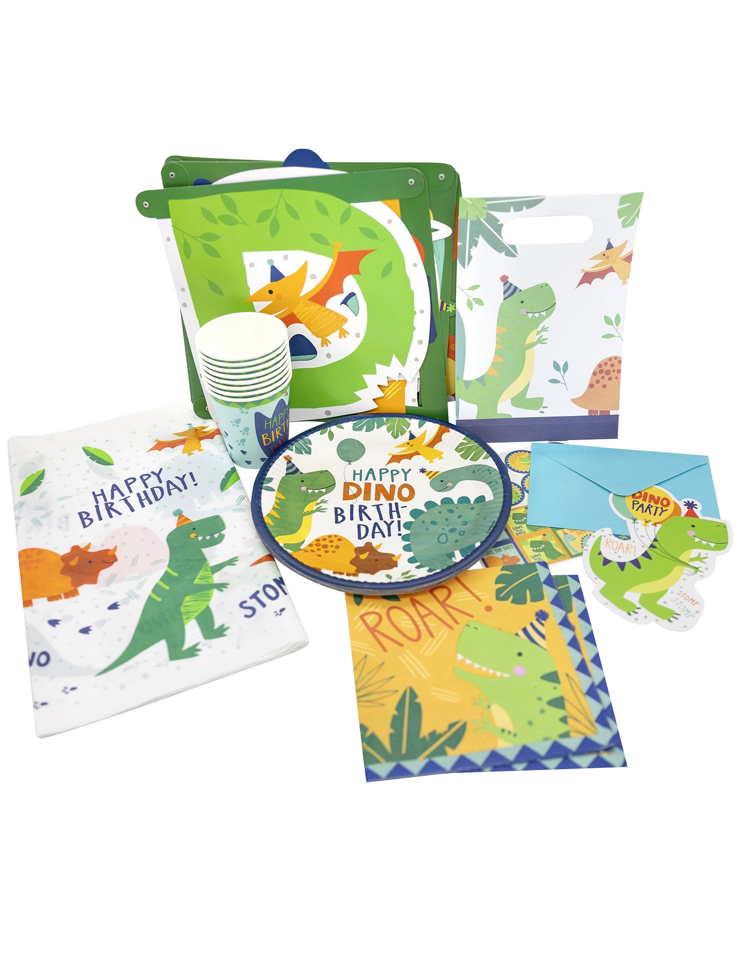 Kit d'anniversaire vaisselle et déco Dino 51 pièces
