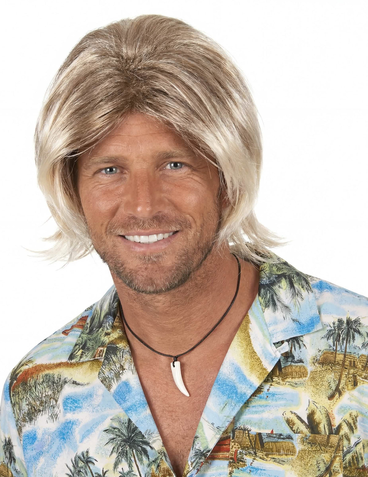 Peluca de surf para hombre rubia de media longitud
