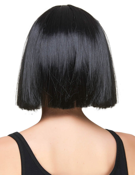 Peluca cuadrada negra con flequillo mujer