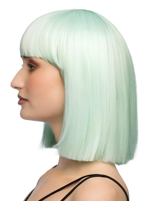Peluca lujosa de corte recto en color menta pastel para adultos