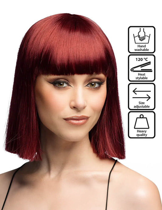 Peluca moldeable corte bob auburn lujo mujer
