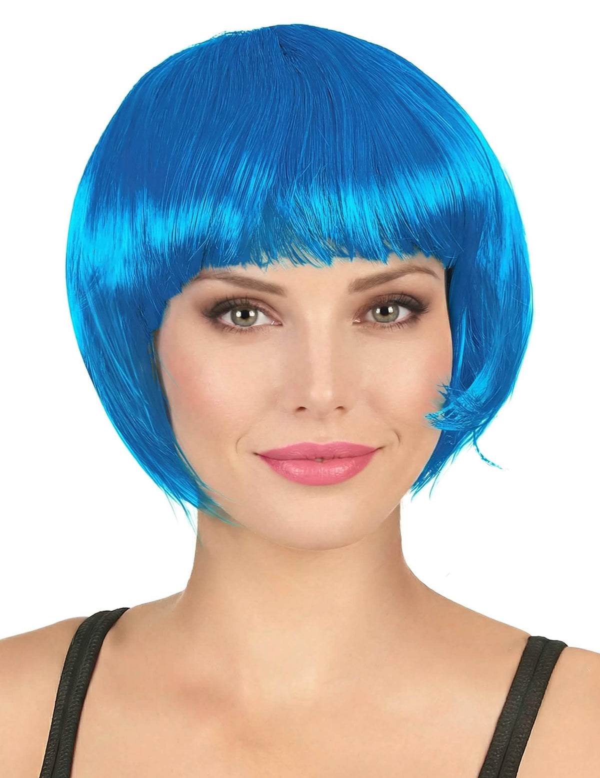 Peluca corta azul aqua para mujer con flequillo