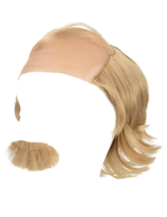 Vue de profil de la perruque et moustache Jean Claude
