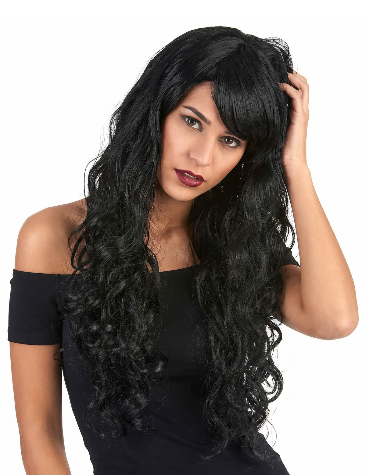 Peluca glamour larga negra con rizos mujer
