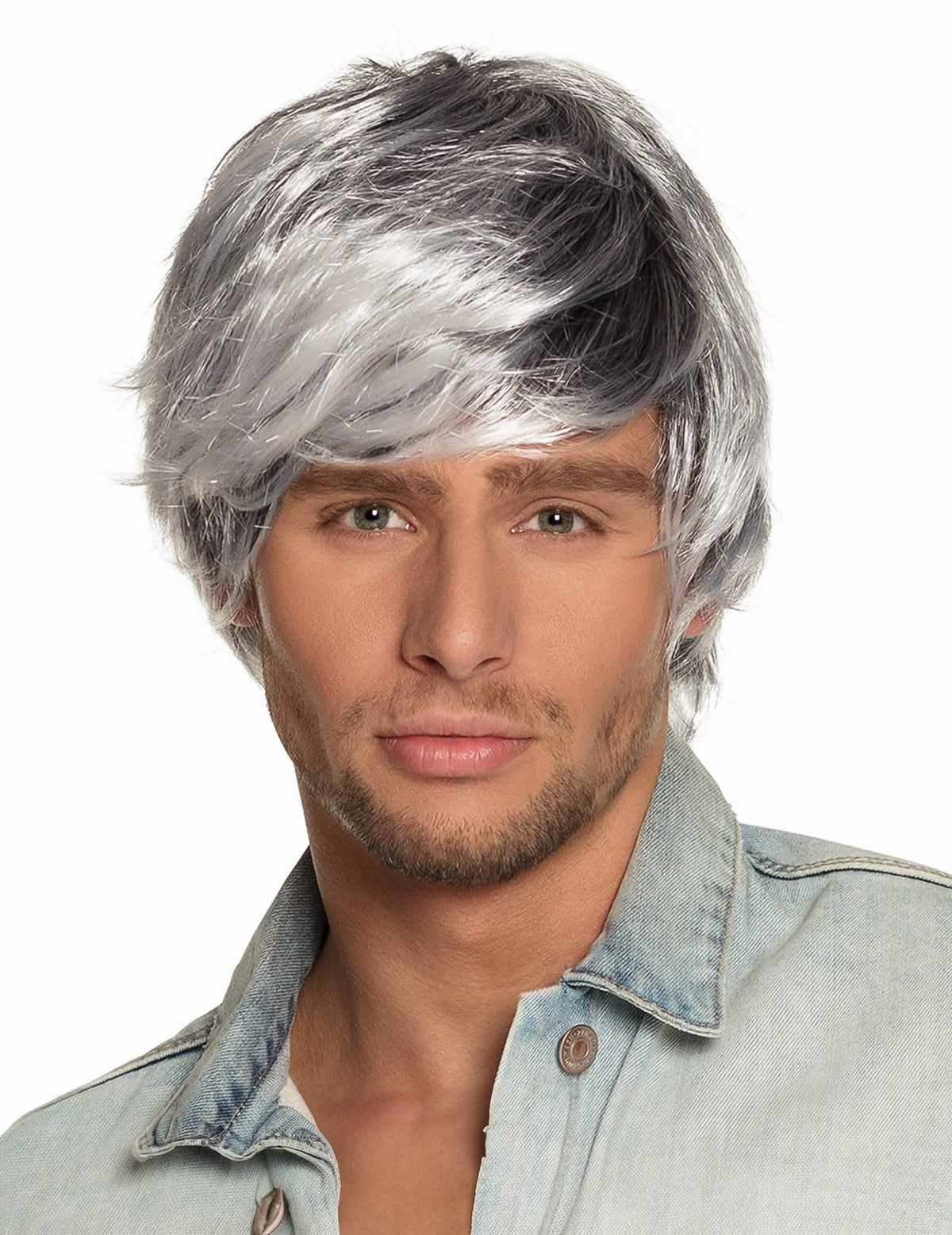 Peluca entrecanosa para hombre gris y plateada
