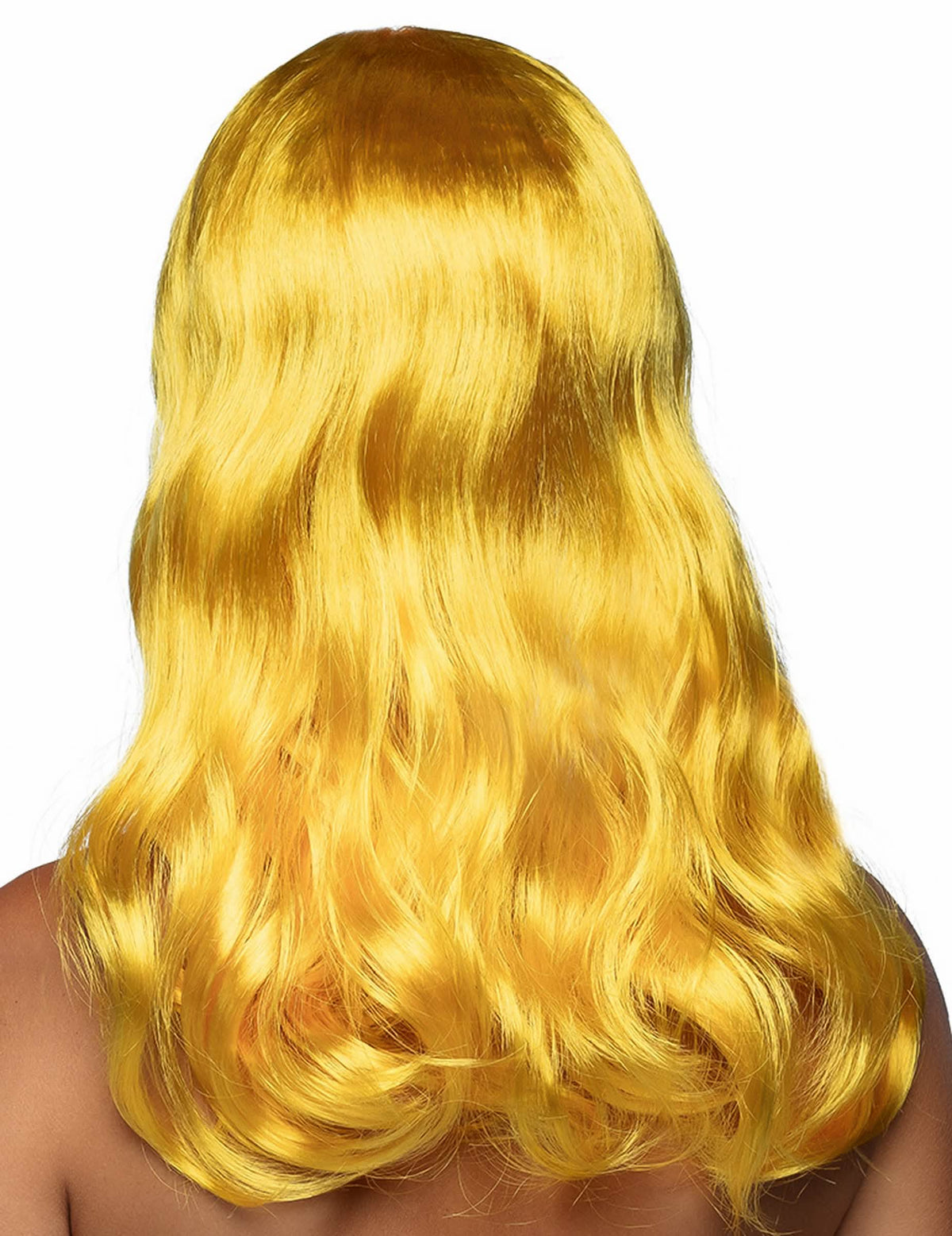 Vista trasera de la peluca larga para mujer amarillo