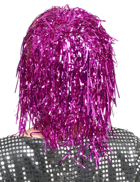Peluca metálica fucsia para mujer