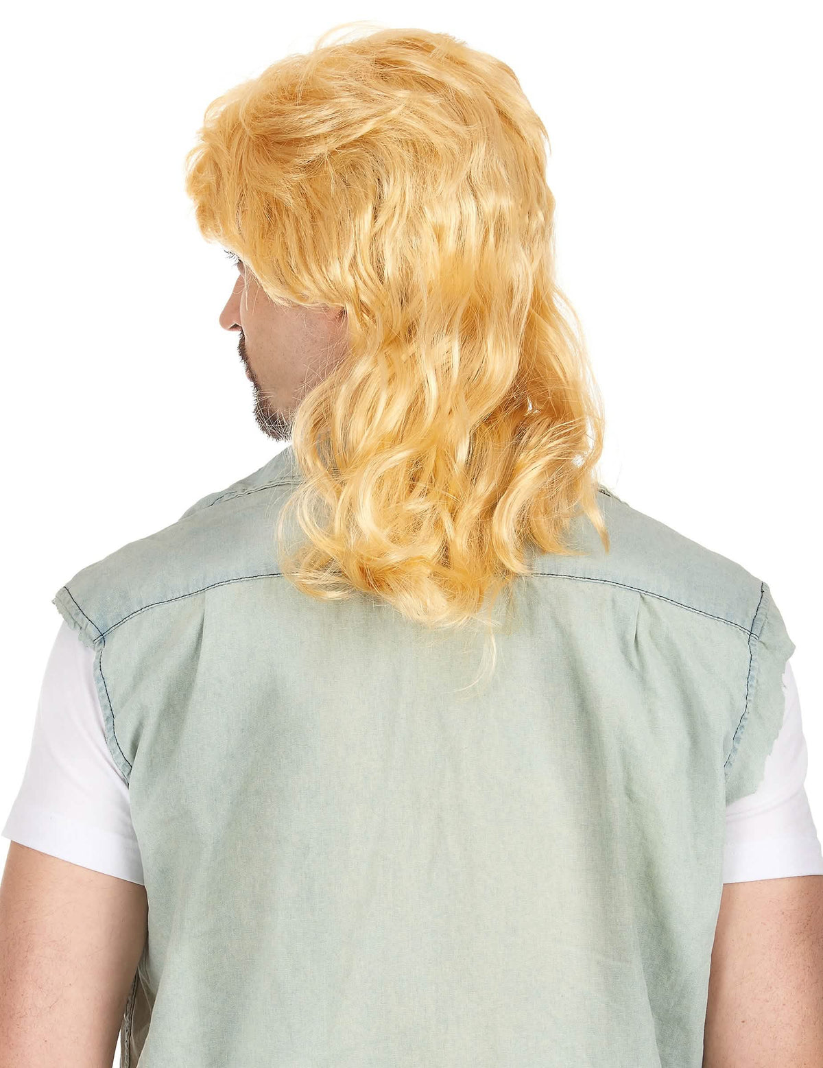 Vista trasera de la peluca mullet para hombre rubio