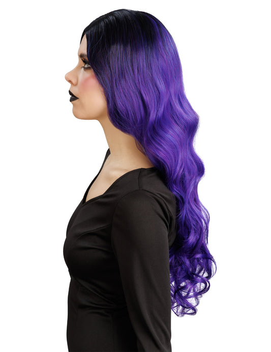 Peluca degradada violeta y negra lujo mujer