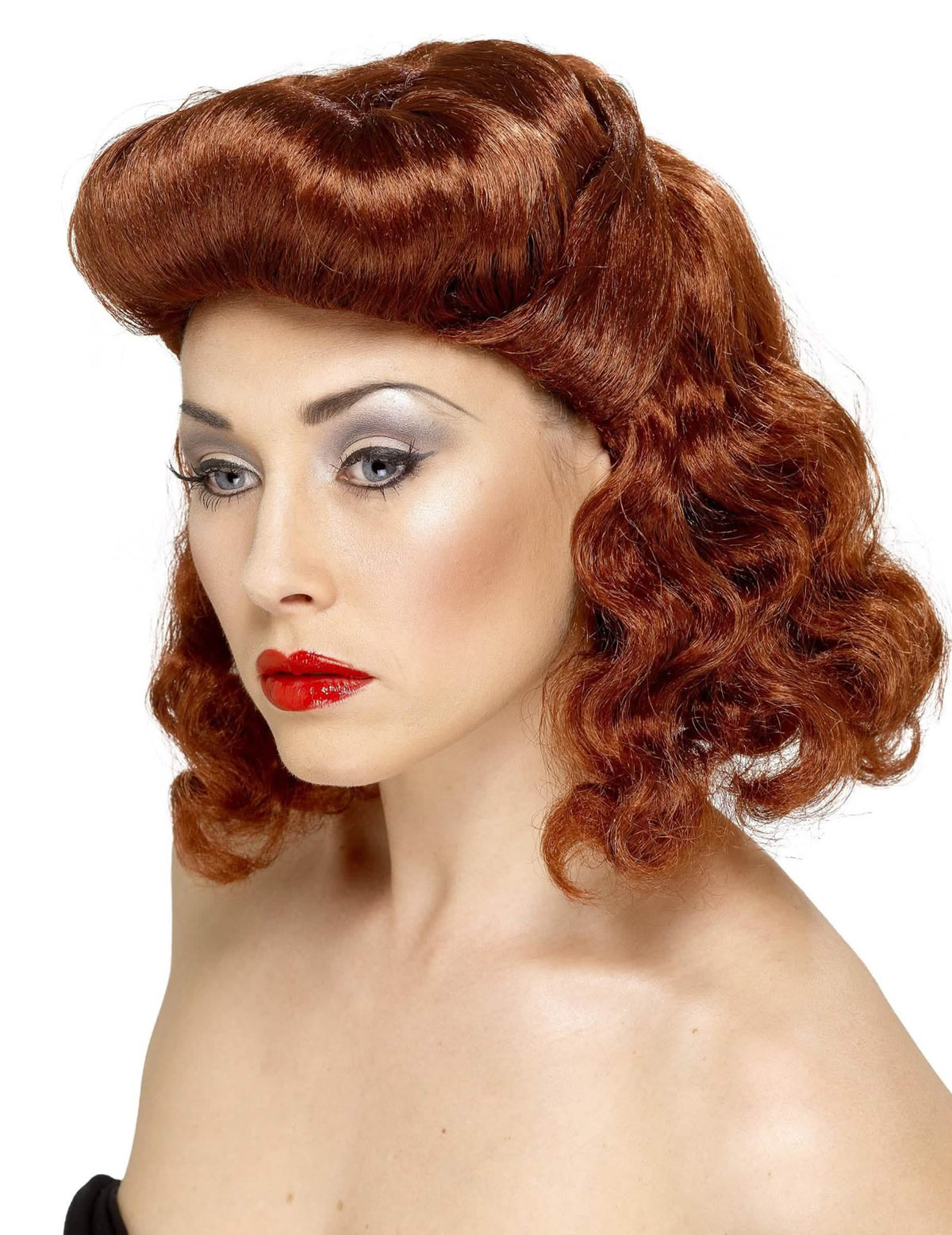 Vista de perfil de la peluca pin up