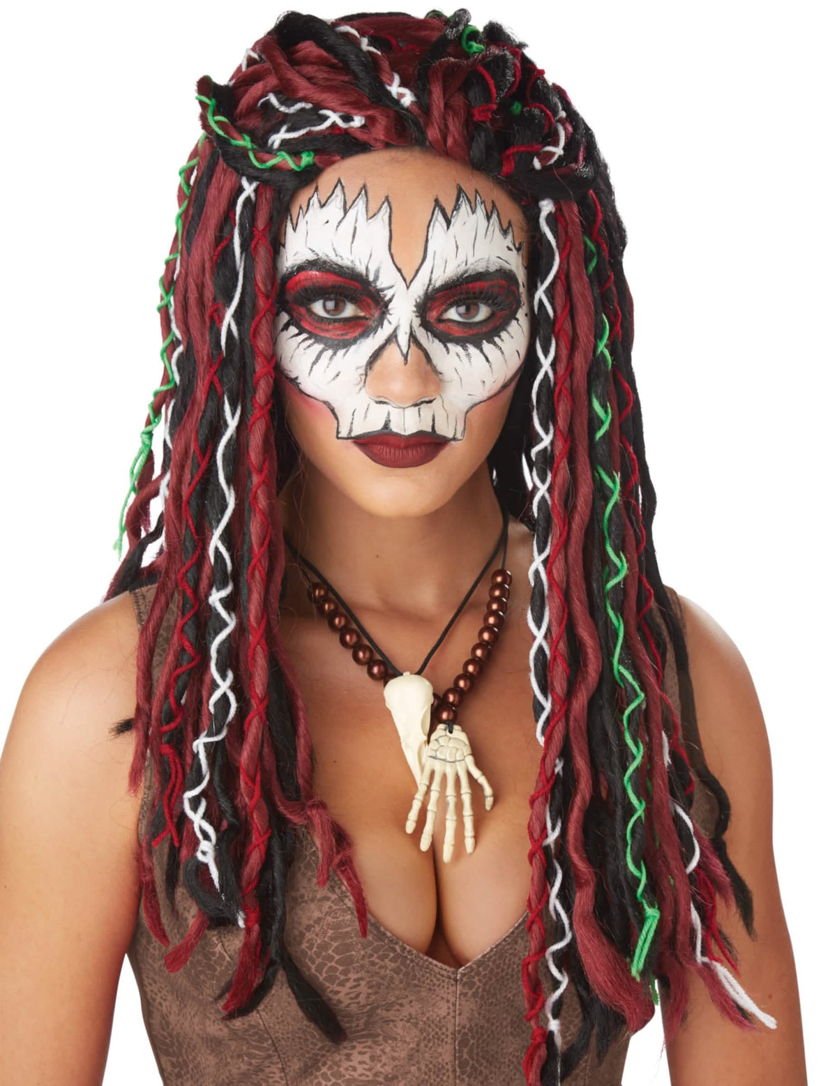 Peluca de sacerdotisa vudú para mujer negra y rojo con rastas
