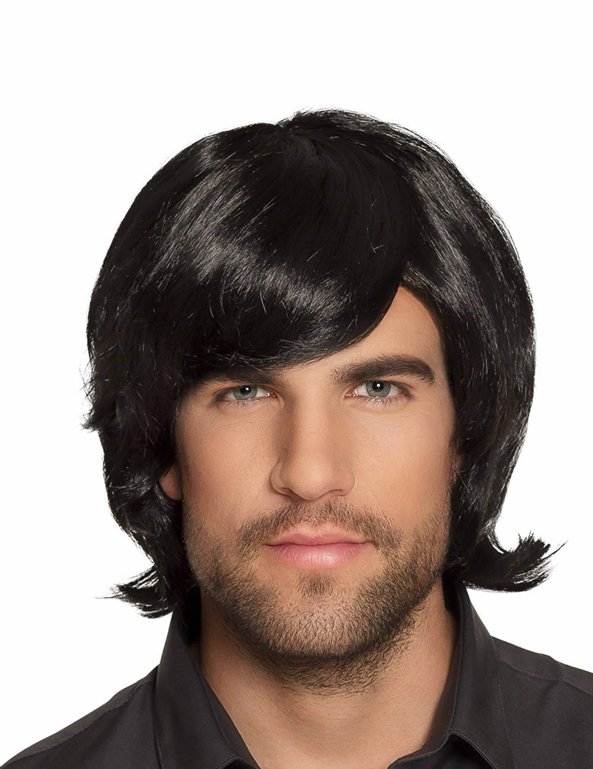 Peluca retro para hombre negra con flequillo