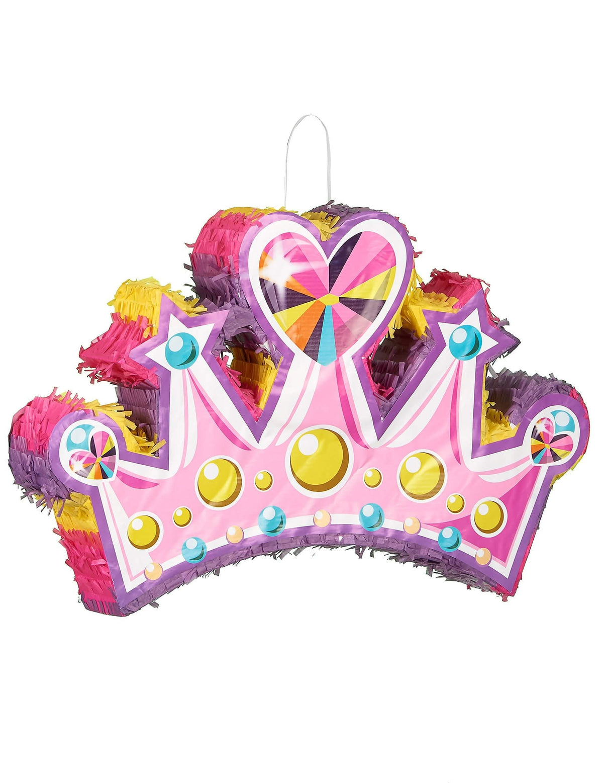 Piñata diadema de princesa para niño rosa y violeta con motivos de corazón y estrellas