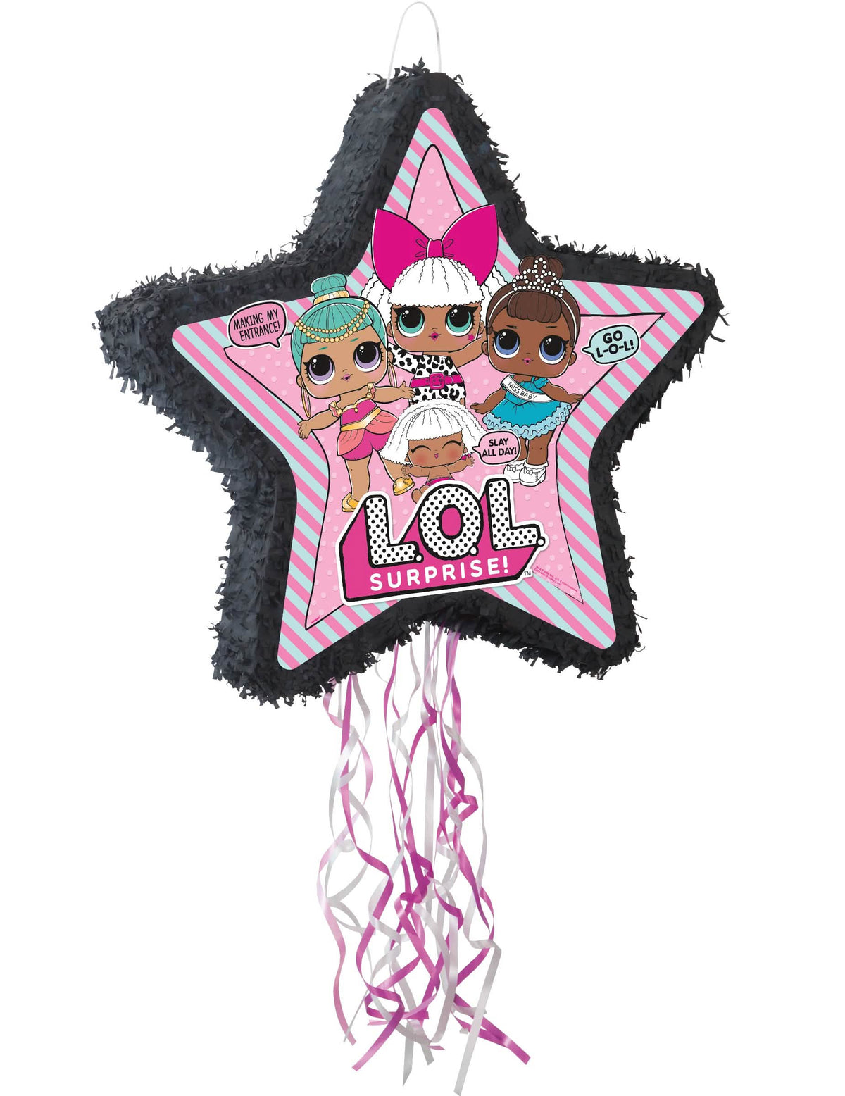 Piñata LOL Surprise™ para niño con forma de estrella negra y rosa