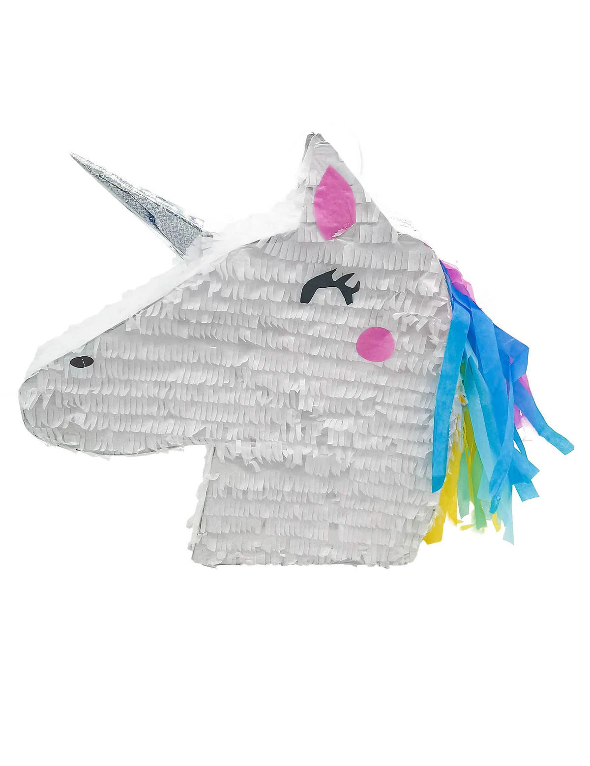 Vista de perfil de la piñata cabeza de unicornio kawaii