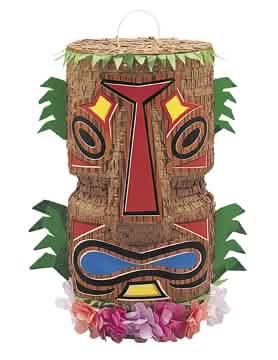 Piñata Tiki tropics marrón con flores y hojas tropicales coloridas