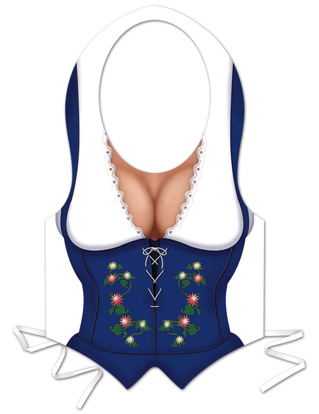 Delantal de plástico bávaro fiesta de la cerveza para mujer azul con flores y bustier estampado