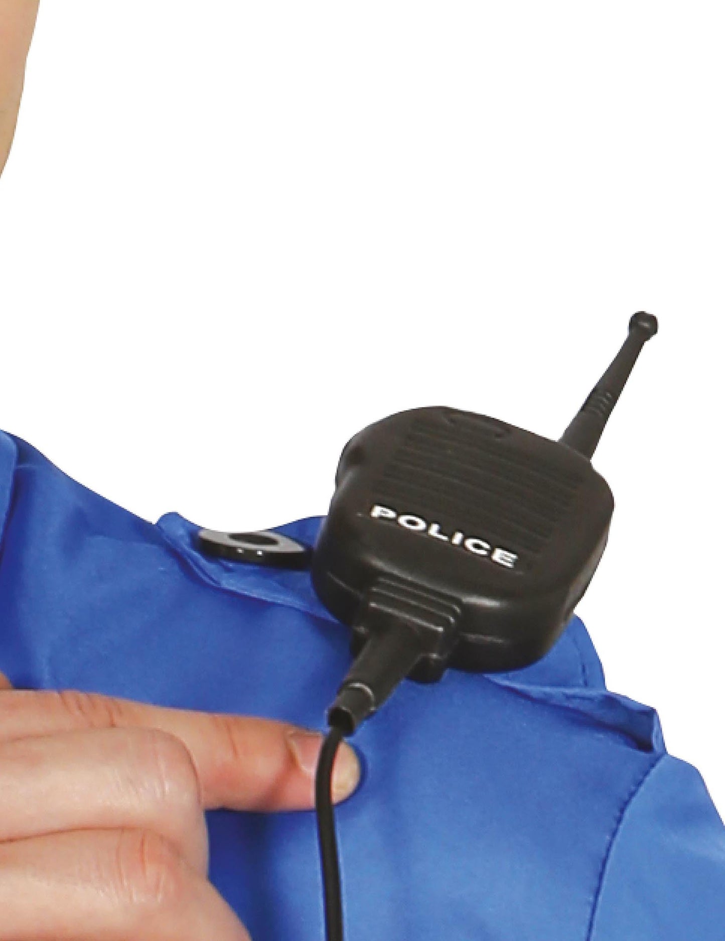 Détail de la fixation sur l'épaule de la radio police