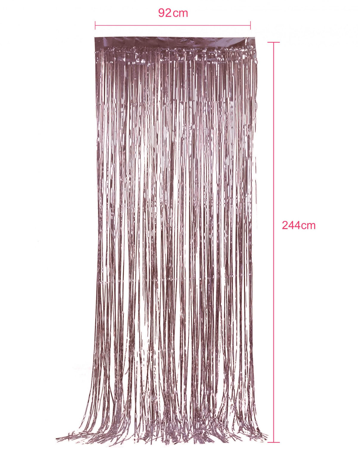 Dimensiones de la cortina brillante con flecos para fiesta oro rosa