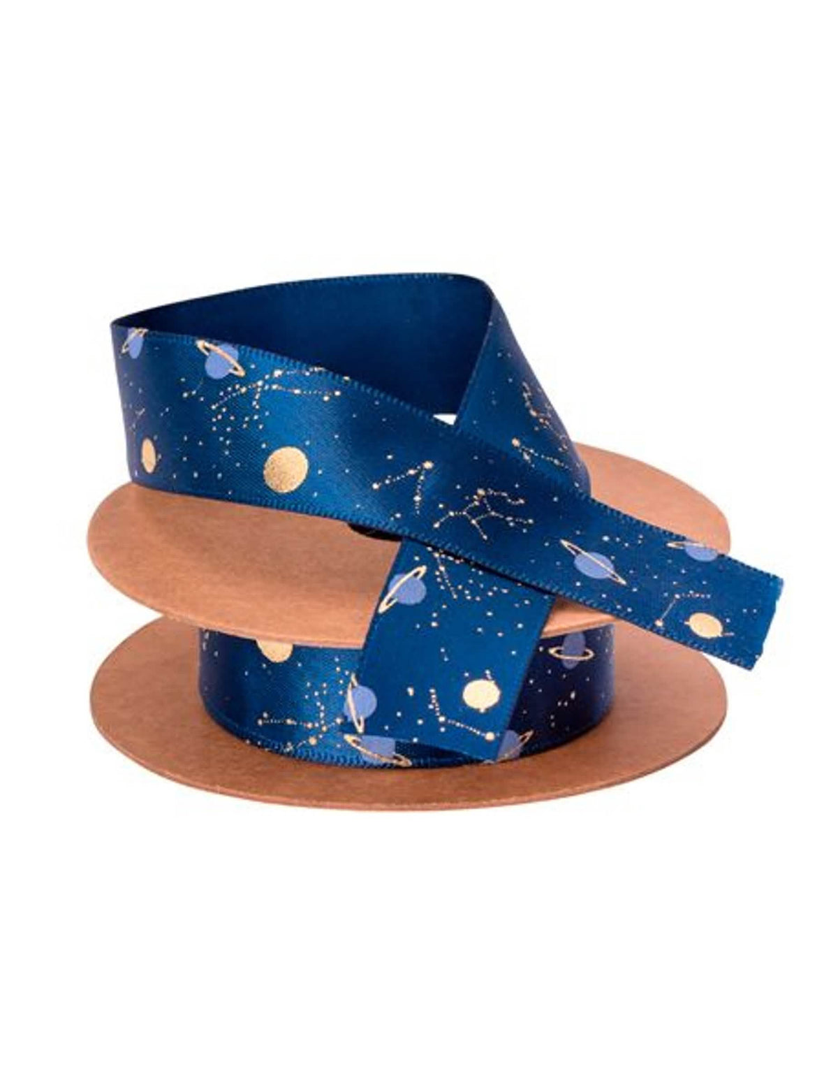 Cinta de satén espacio para decoración marina flocada dorado