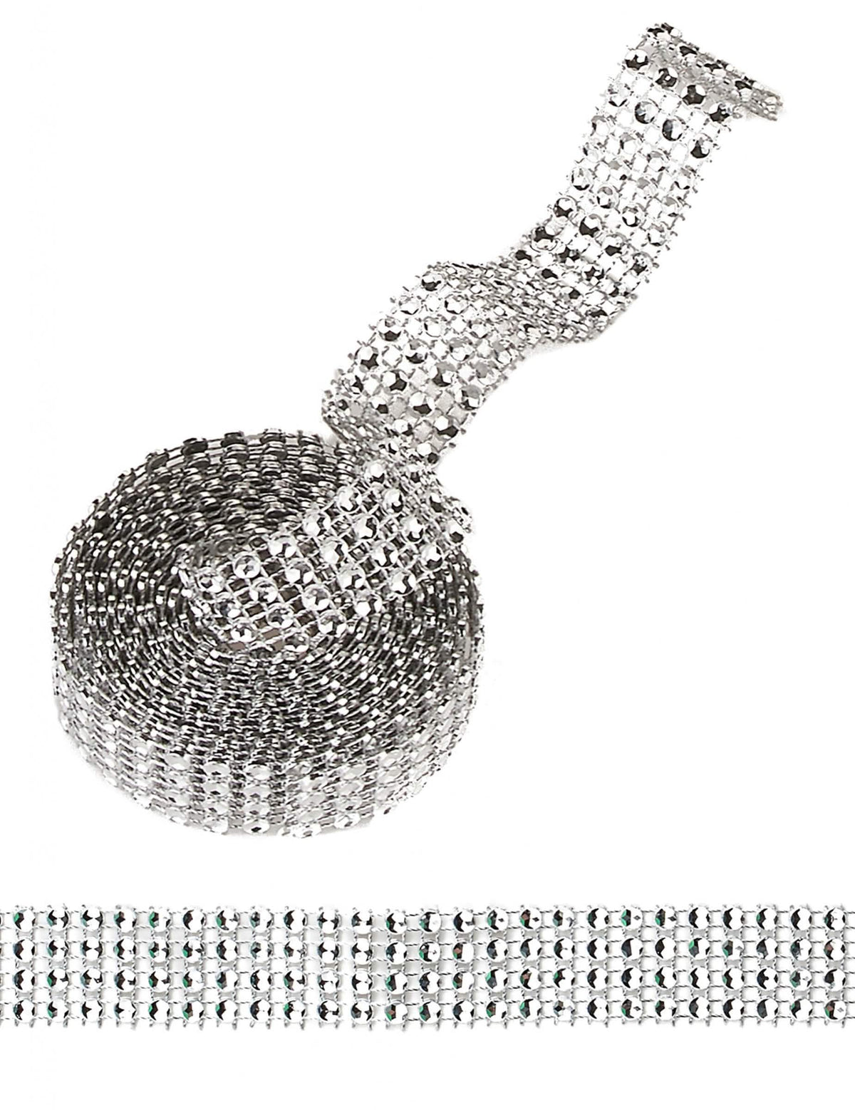 Cinta de strass para decoración de fiesta plateado brillante