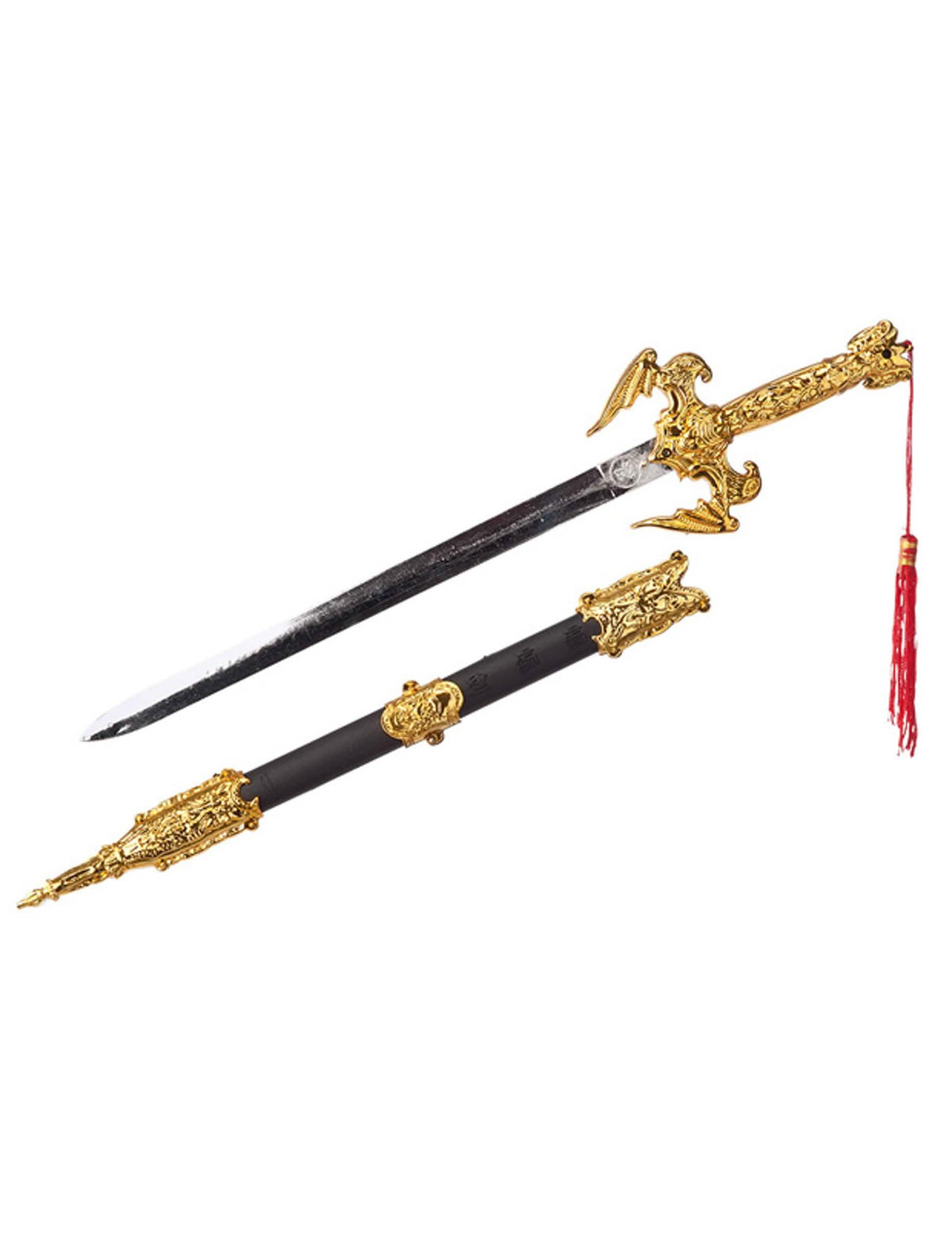 sable ninja para niño dorado con vaina negro y borla rojo