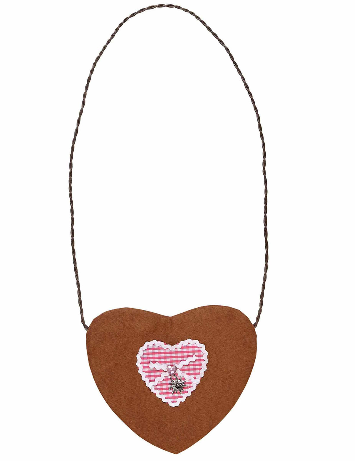 Corazón bávaro para mujer marrón con motivo vichy rosa