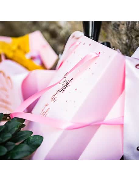 Detalle de la asa en cinta rosa del bolso EVJF de locura