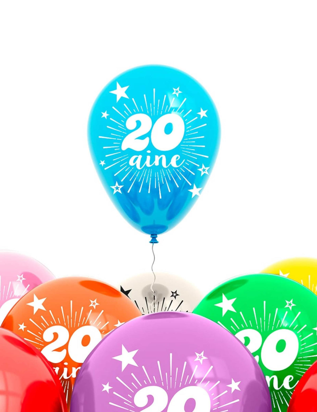 globos 20 años para fiesta de cumpleaños multicolores con estrellas e inscripción 20 aine