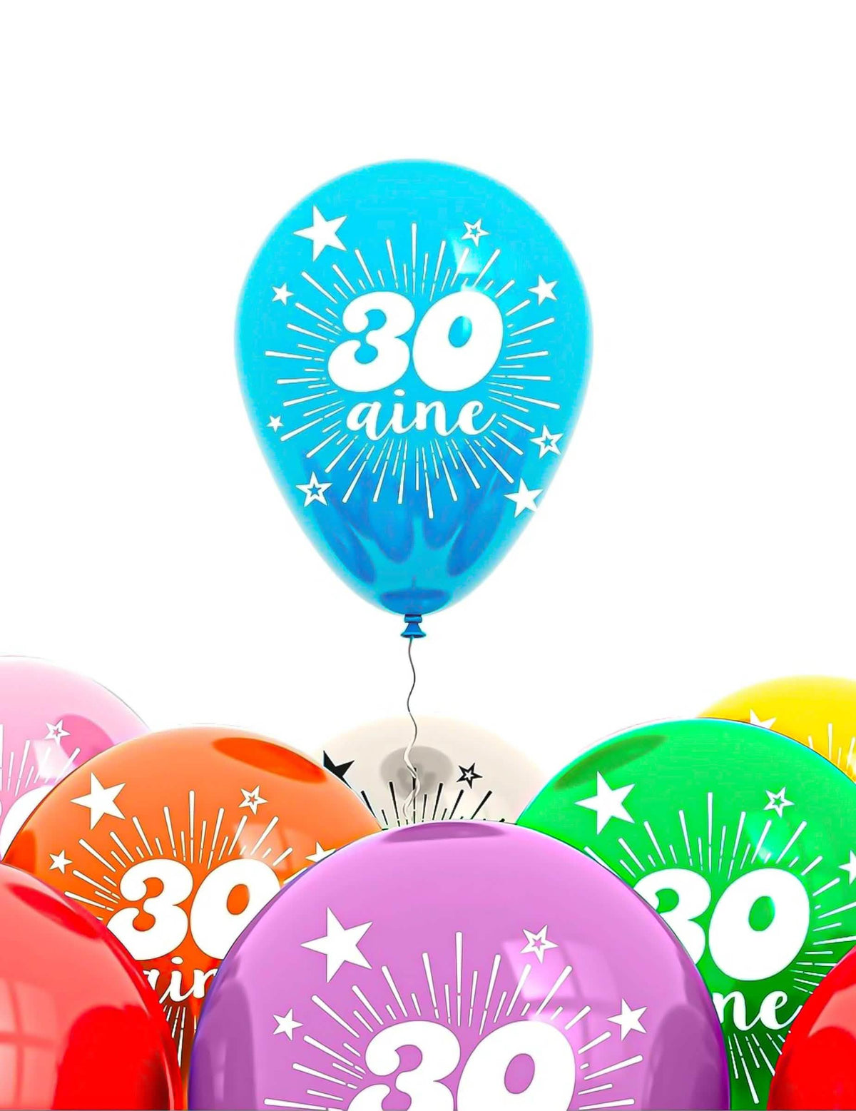 globos 30 años para adulto multicolores con motivos de estrellas e inscripción 30 aine