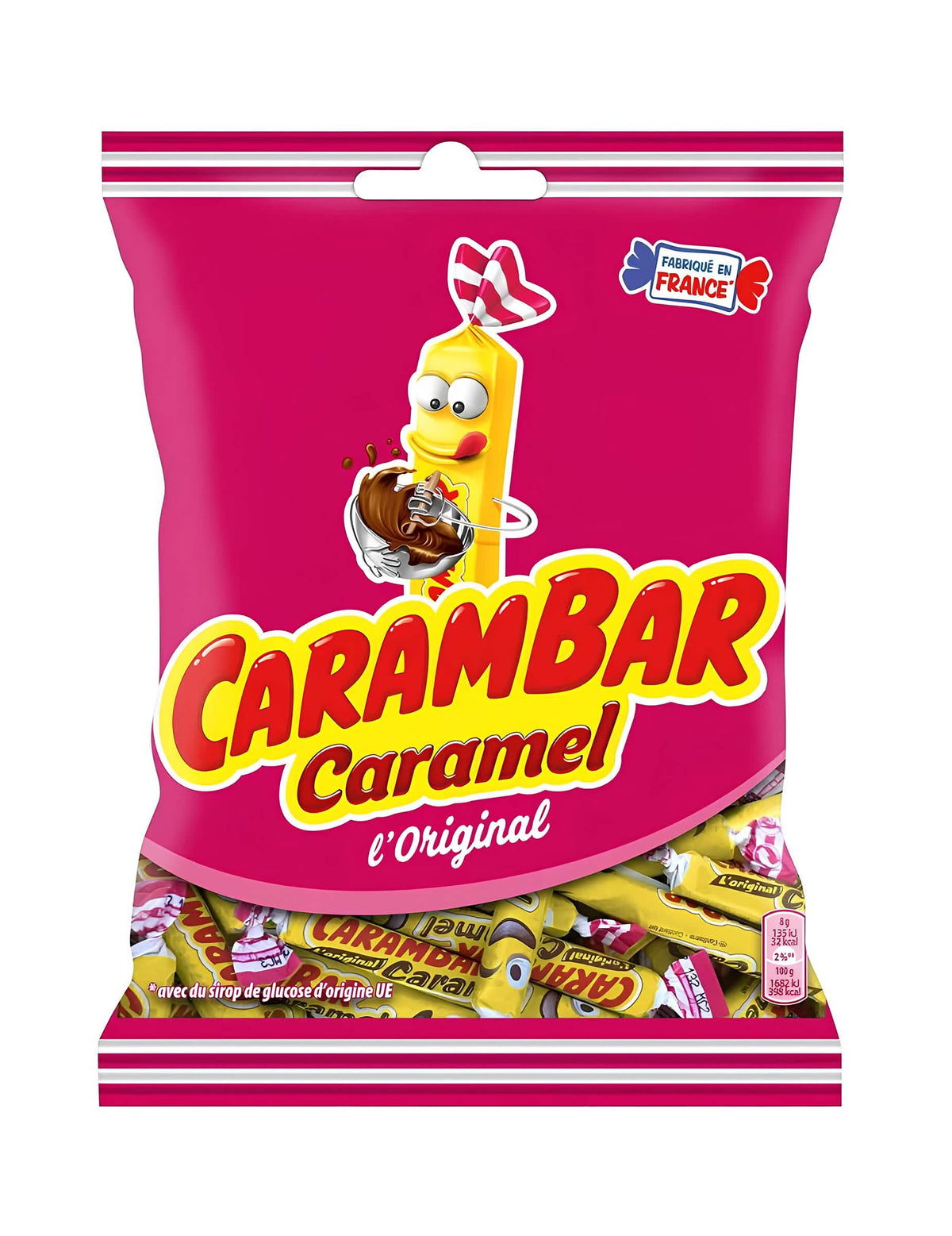Bolsa de caramelos Carambar de caramelo para niño y adulto rosa y amarillo