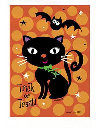 Bolsitas para dulces Trick or Treat para halloween naranja con gato negro y murciélago