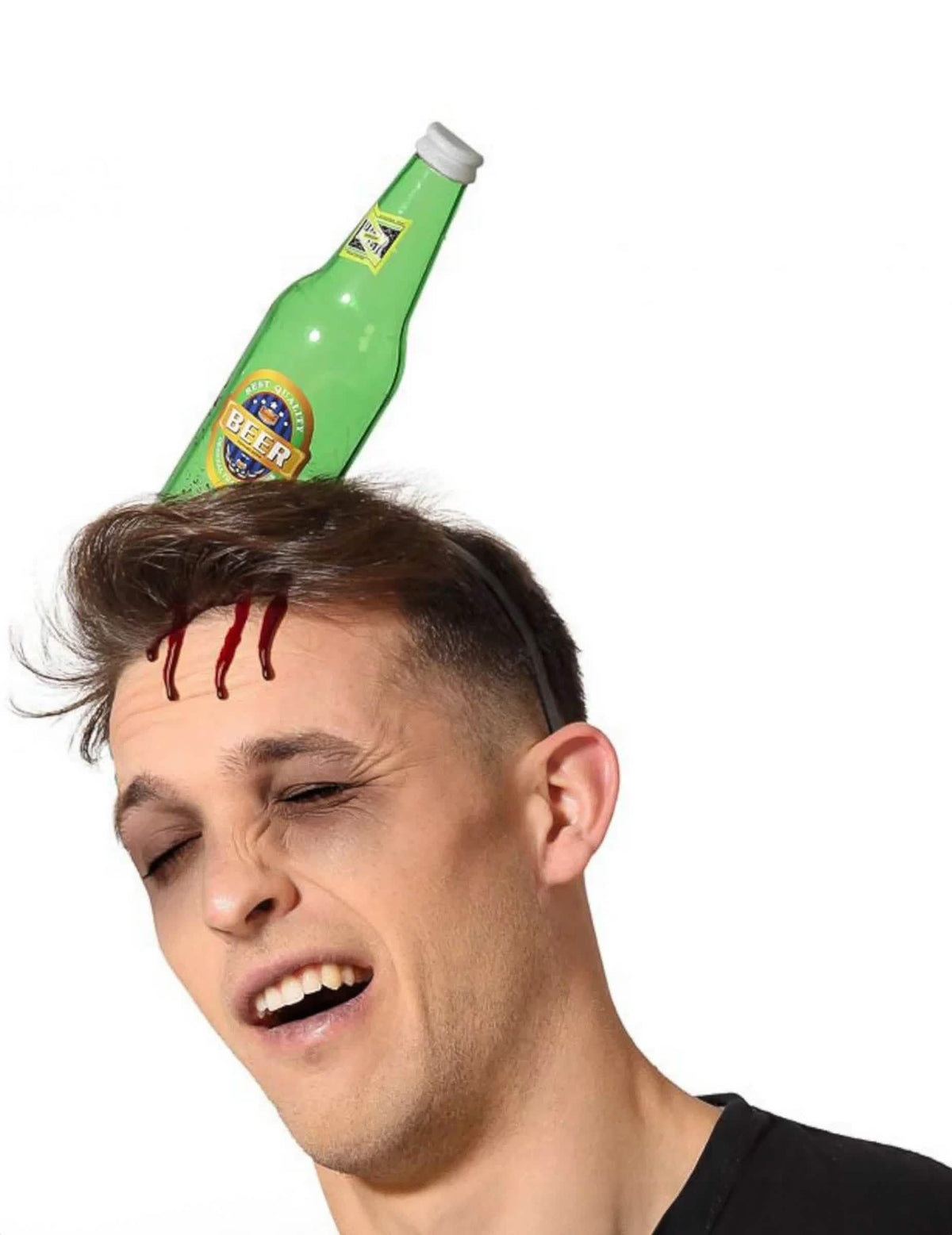 Diadema de botella de cerveza rota para adulto verde con sangre falsa
