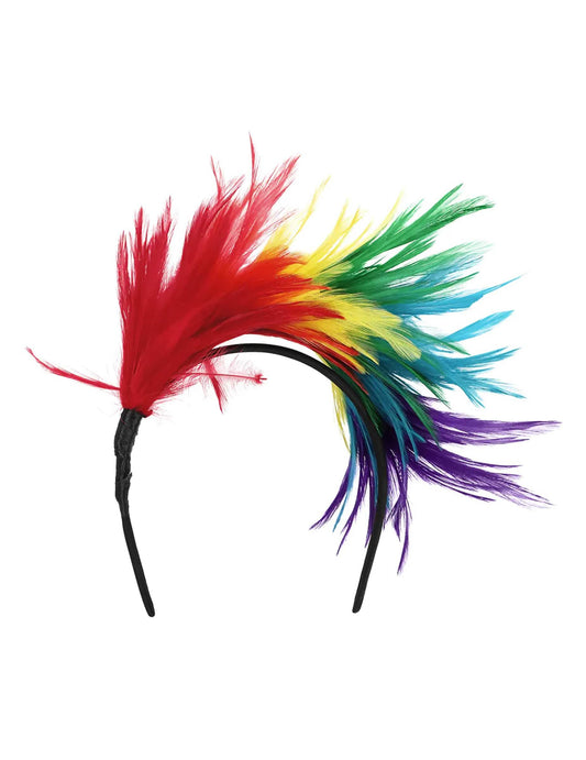 Vue de profil du serre-tête plumes arc en ciel