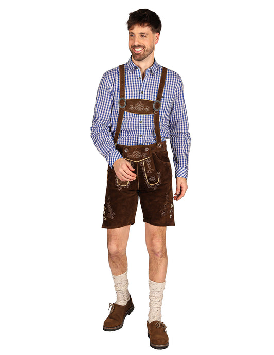 Pantalón corto bávaro tradicional marrón oscuro premium para hombre