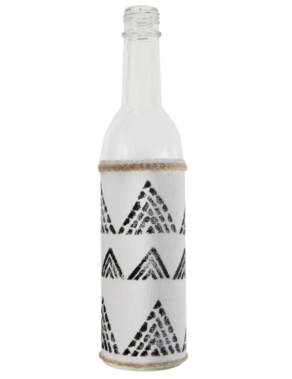 Bouteille en verre vase soliflore ethnique pour décoration blanche et noire