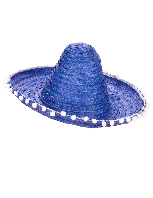 Sombrero azul mexicano pompones adulto