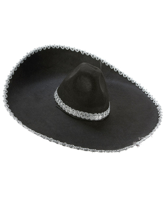 Sombrero negro reborde plateado adulto