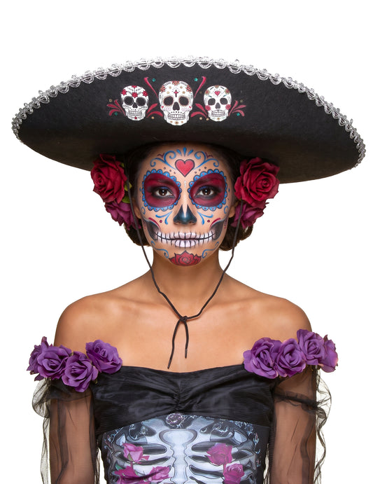 Sombrero negro y plateado Día de los Muertos adulto